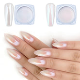 Artdone chrome nail powder white pearl jar showcases luminous mirror finish for gel nails.