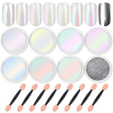 Artdone white pearl chrome nail powder for gel nails with mirror shine.