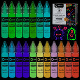 Artecho glow paint set with 18 neon colors in bottles for vibrant artwork