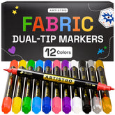 ARTISTRO 12 Dual-Tip Fabric Markers cap close-up highlights precise detail for textile art