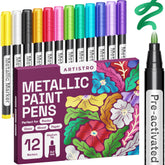 ARTISTRO 12 metallic paint pens for glass marking with quick-drying glossy finish