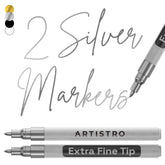 ARTISTRO 2 silver acrylic markers with a 0.7mm tip for precise detailing on surfaces.