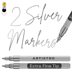 ARTISTRO 2 silver acrylic markers with a 0.7mm tip for precise detailing on surfaces.