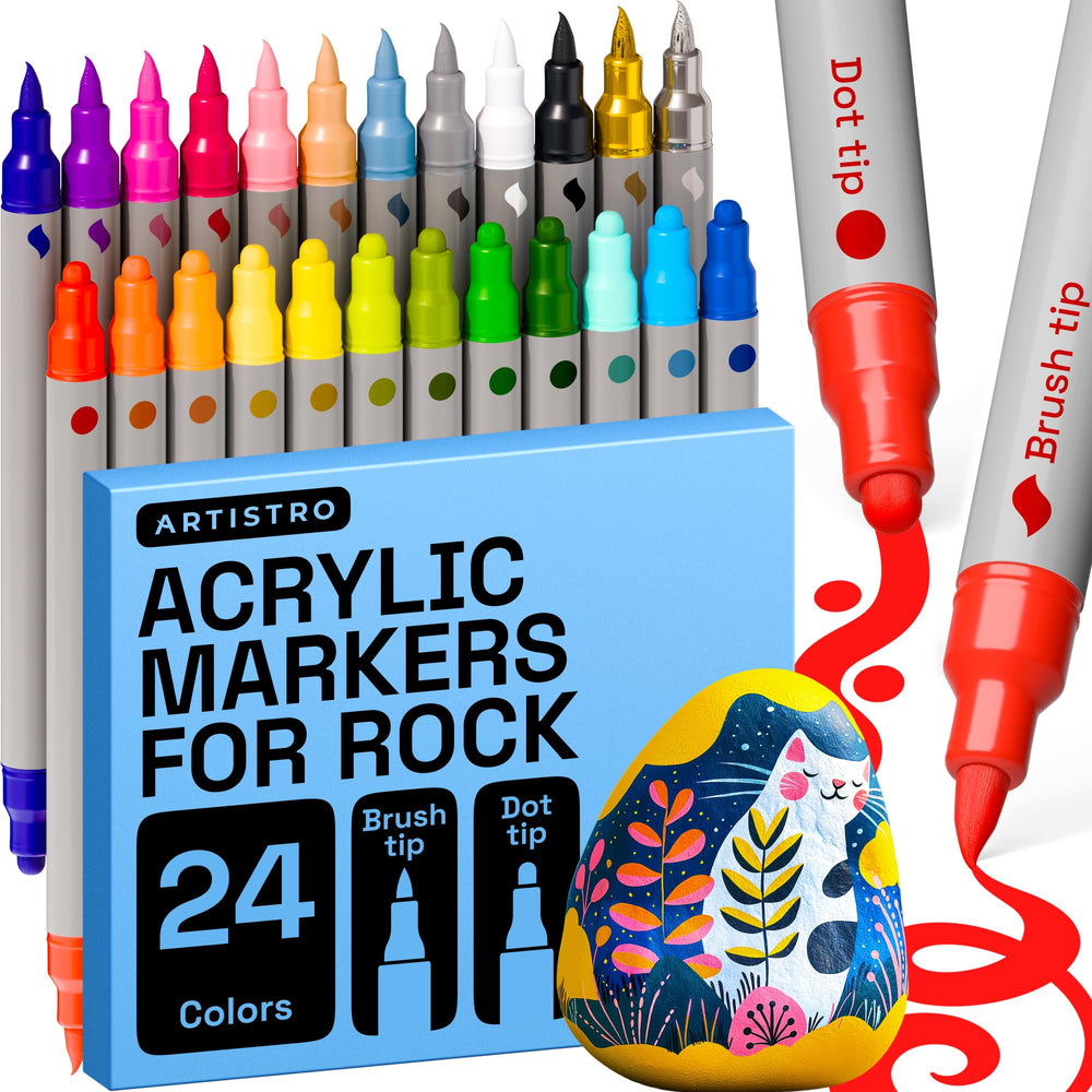 ARTISTRO 24 rock acrylic markers dual-tip pens for vibrant rock art.