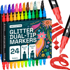 ARTISTRO 24-pack packaging with glitter pens, a gift-ready set for DIY lovers.