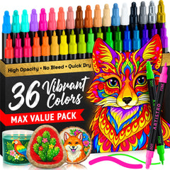 ARTISTRO 36 acrylic markers dual-tip for versatile outlines and bold fills.