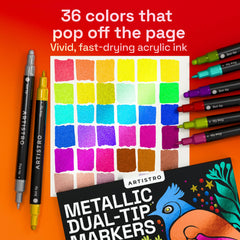 ARTISTRO 36 fine-tip 1mm for detailed outlines and delicate accents.