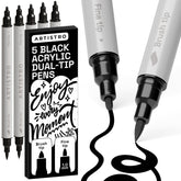 ARTISTRO 5 black acrylic markers with dual-tip for versatile art projects.