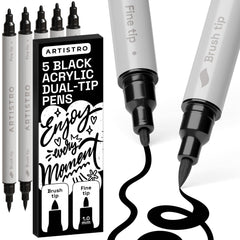 ARTISTRO 5 black acrylic markers with dual-tip for versatile art projects.