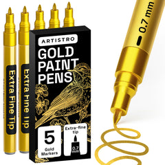 ARTISTRO 5-gold paint pen set packaging for versatile crafts.