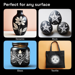 ARTISTRO 5 white paint pen on ceramic for vibrant, quick-dry accents.