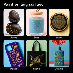 ARTISTRO gold paint marker on glass showing smooth opaque finish.