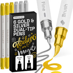 ARTISTRO gold and silver paint pens with dual-tip markers for bold metallic art