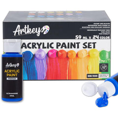 Artkey 24-bottle acrylic paint set in a vibrant box for versatile art projects