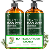 Artnaturals tea tree oil body wash bottle with bold label for clearer skin.