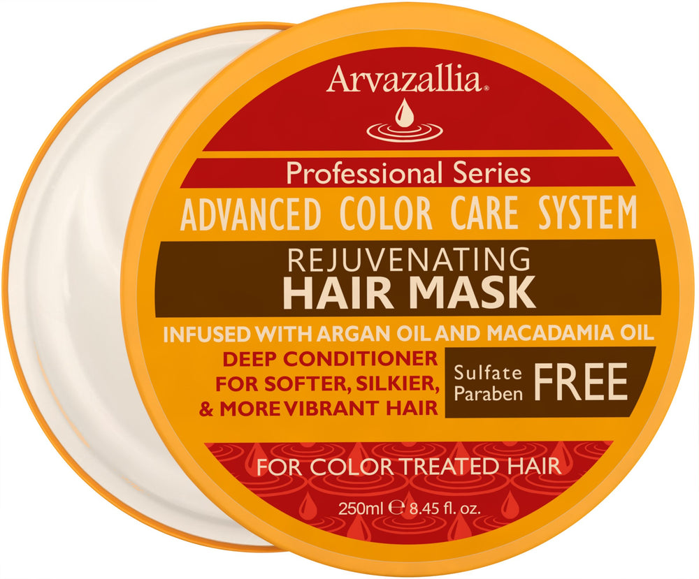 Arvazallia Rejuvenating Hair Mask bottle pour for premium color-treated conditioning