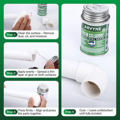 ARVYNE PVC Cement crystal-clear dry finish after application