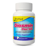 Arymar Diosmin 500mg bottle on white surface signaling circulatory support.