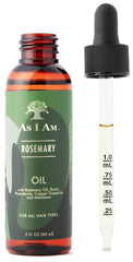 As I Am Rosemary Oil 2 oz bottle promotes scalp wellness and hair vitality.
