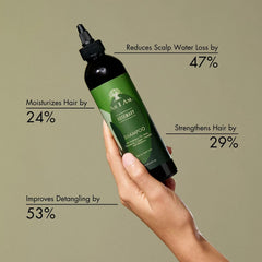 As I Am Rosemary Shampoo label close-up highlighting ingredients and branding.