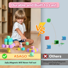 Asago macaron blocks stacking tower demonstrating sturdy magnets and building fun