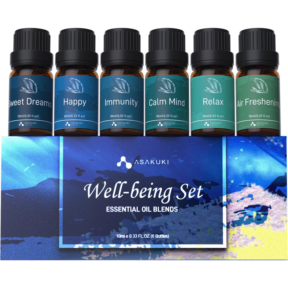 ASAKUKI Well-Being Kit storage box keeps six oils organized for quick diffusing.