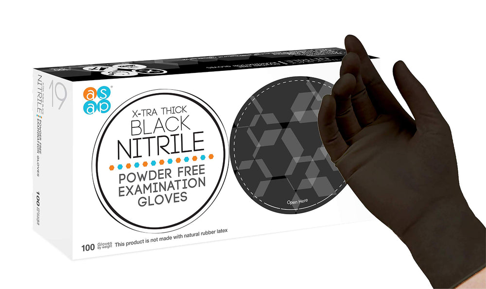 ASAP Black Nitrile Gloves with textured palm for secure grip in food prep