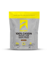 Ascent Casein powder bottle highlighting slow-digesting protein for overnight recovery.
