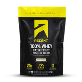 Ascent whey protein vanilla bean powder for post-workout nutrition.