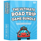 ASM GAMES road trip bundle open box, showcasing the four travel games for family fun.