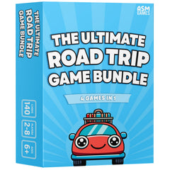 ASM GAMES road trip bundle open box, showcasing the four travel games for family fun.
