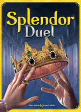 Asmodee Splendor Duel board setup showing tokens and board for strategic two-player play.