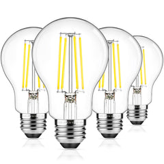 ASOMST dimmable A19 LED filament bulb showing 6W and 850 lumens for bright daylight lighting.