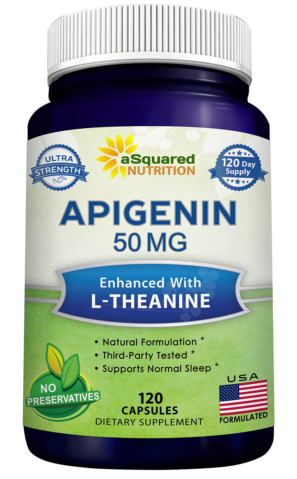 aSquared Nutrition apigenin and l-theanine bottle for restful nights
