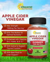 aSquared Nutrition ACV gummies pouring from bottle showing 1500mg per serving