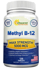 aSquared Nutrition B12 5000 mcg methylcobalamin tablets pack boosts energy support