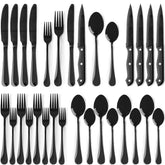 Astercook 24-piece black silverware set for everyday dining and entertaining.