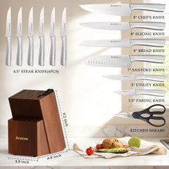 Astercook 8-inch chef knife with full tang provides balanced control for precise cuts.