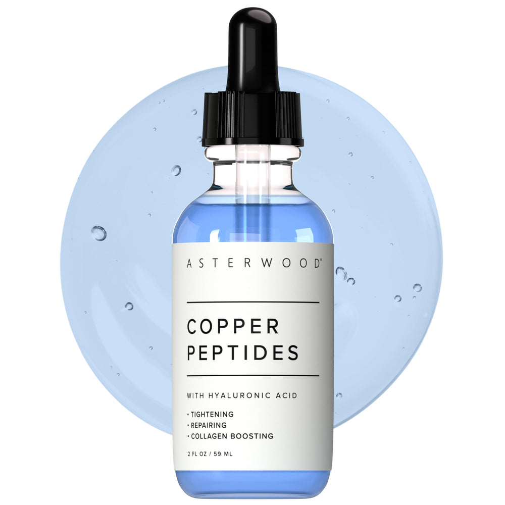 Asterwood Copper Peptides Serum bottle close-up for hydrated, radiant skin.