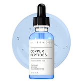 Asterwood copper peptides serum bottle highlighting hydration and anti-aging potential.