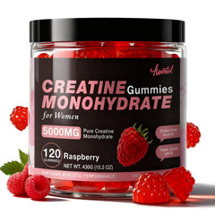 Asumtal Creatine for Women raspberry gummies bottle supports energetic workouts.