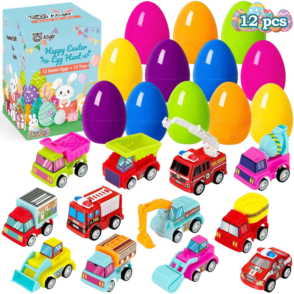 Atiger Easter eggs with pull-back vehicles inside for exciting egg hunts.