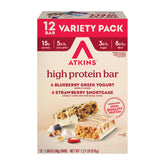 Atkins Blueberry Yogurt Bar front-pack image; gluten-free, high-protein on-the-go snack