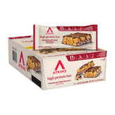 Atkins Chocolate Chip Granola Bar packaging for on the go keto snacking.