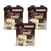 Atkins iced coffee vanilla latte shake bottle showing a creamy protein boost for on-the-go mornings