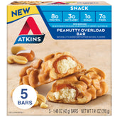 Atkins Peanutty Overload bar pack with five bars for busy days.