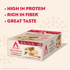 Atkins Protein Bar nutrition facts image; highlights 15g protein and low net carbs