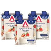 Atkins Strawberry Flavored Protein Shake bottle front view for a quick lean protein boost.