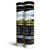 AtomLube All Purpose Grease two-pack tubes on a workbench for versatile automotive and marine use.