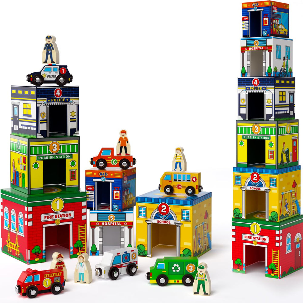 Atoylink toddler stacking blocks for imaginative play and early color and number recognition.